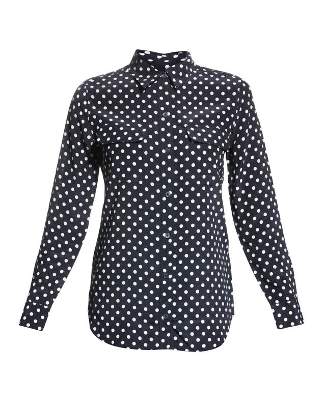 Dot-Print Button-Front Silk Slim Signature Shirt
